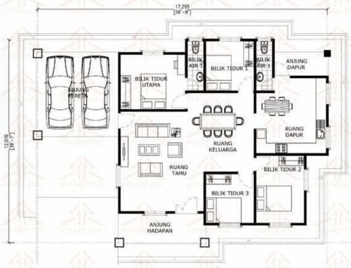 contoh plan lantai rumah 3 bilik 4 bilik