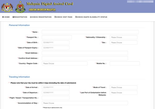 mdac malaysia digital arrival card registration