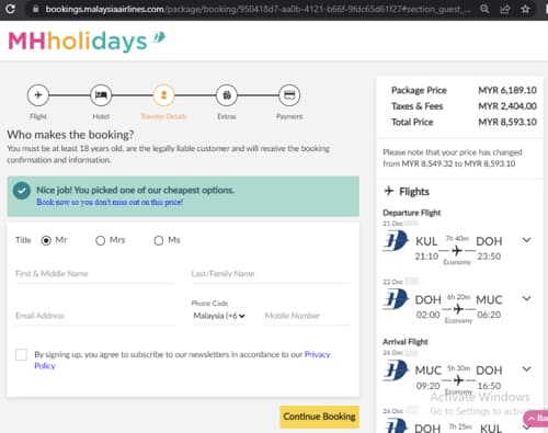 mas airlines online booking ticket