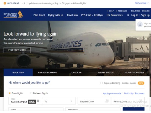 singapore airline booking