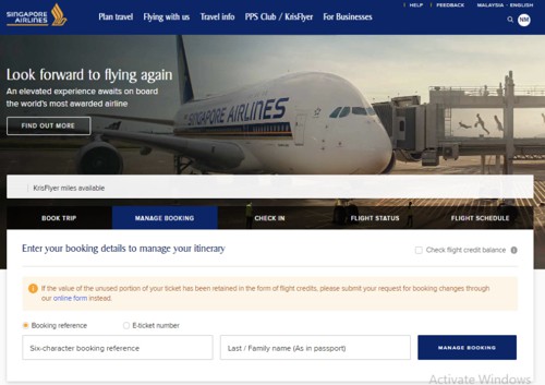 flight to singapore airlines manage booking